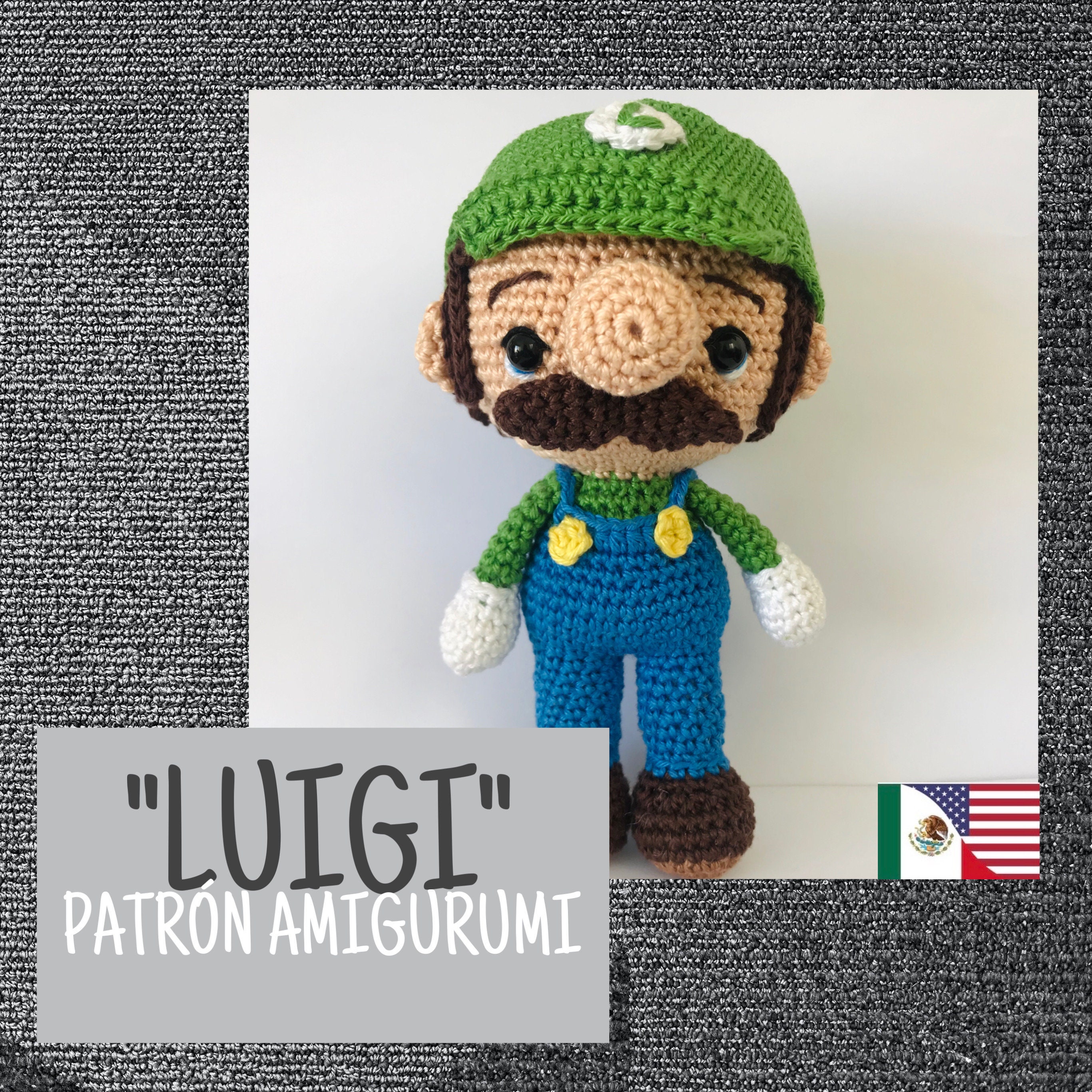Luigi Crochet Pattern PDF Plush Amigurumi Tutoriel US Terms Super Mario /  FR Patron Au Crochet Peluche Luigi Fichier Pdf à Imprimer 