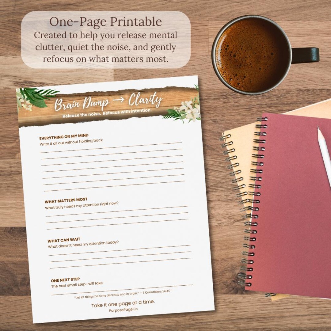 Brain Dump Printable | Mental Clarity Worksheet | Faith-based Reset ...
