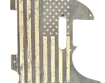 TeleCaster American Flag Pickguard Laser Engraved on Wood.