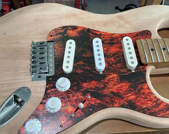 Custom Build Stratocaster/ Telecaster Pickguard - Burl Wood Pattern, Unique Guitar Accessory, Top Seller & In Demand