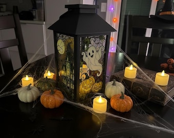 Halloween Solar Lantern, Lighted Outdoor Halloween Decor, Spooky Haunted House Ghost Witch Pumpkin Porch and Garden Light