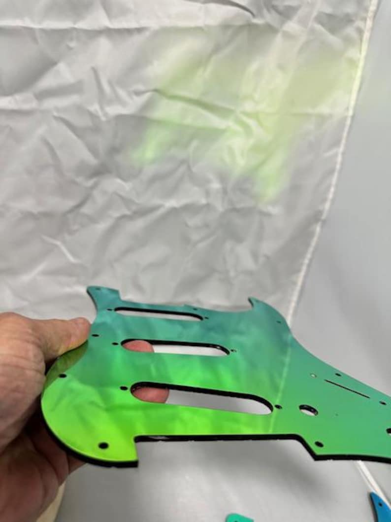 Color Shifting Chameleon Stratocaster Pickguard | Blue Green Acrylic | Custom Strat Upgrade Guitar Gift image 4