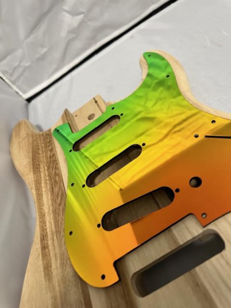 Color Shifting Chameleon Stratocaster Pickguard | Blue Green Acrylic | Custom Strat Upgrade Guitar Gift image 2
