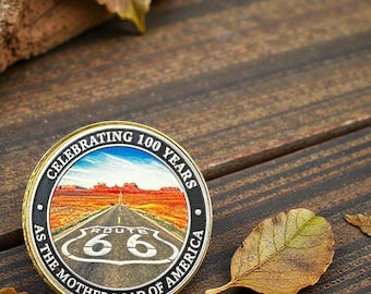 UV Printed Memorabilia Coin Route 66 100th Anniversary Coin  1926–2026 Mother Road Centennial  Americana Road Trip Collectible Fathers Day