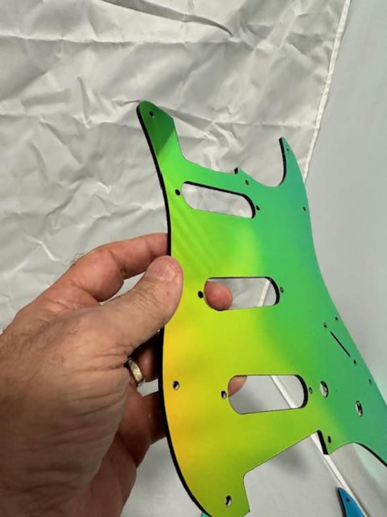 Color Shifting Chameleon Stratocaster Pickguard | Blue Green Acrylic | Custom Strat Upgrade Guitar Gift image 5