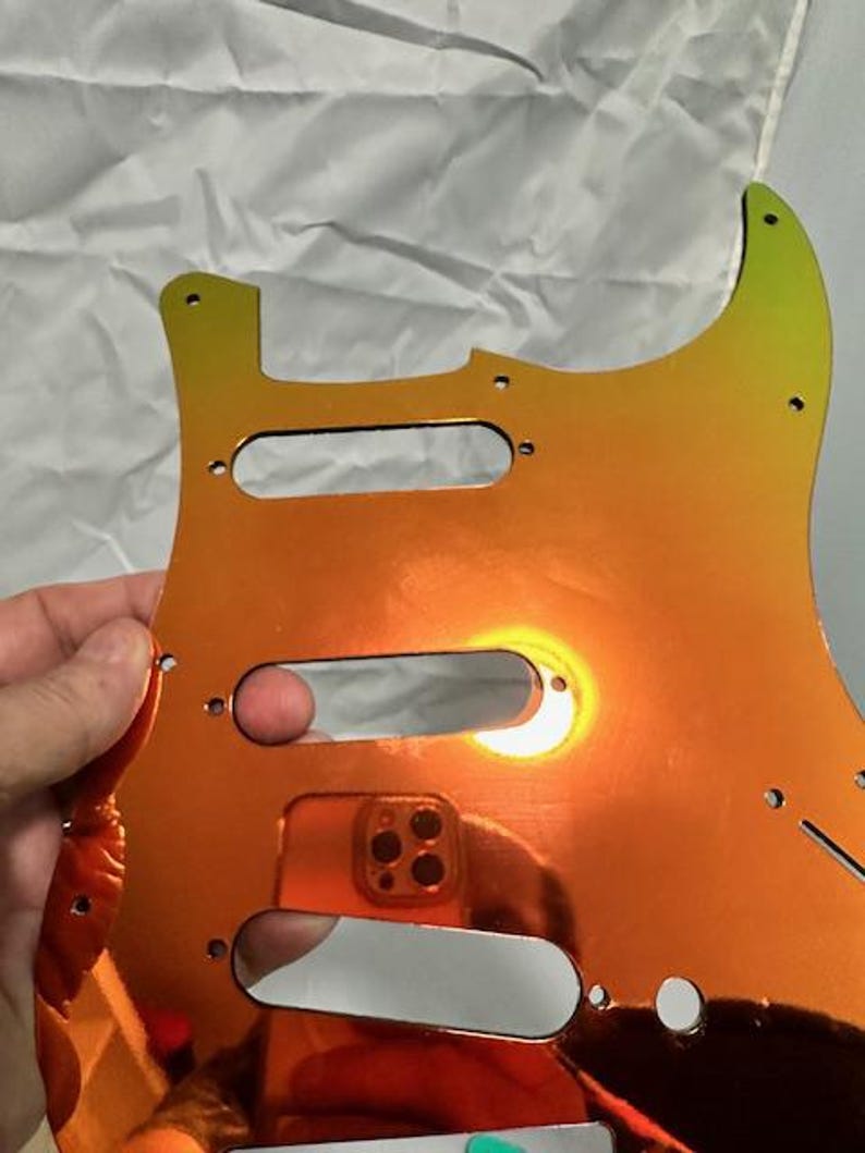 Color Shifting Chameleon Stratocaster Pickguard | Blue Green Acrylic | Custom Strat Upgrade Guitar Gift image 3