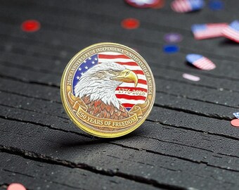 Custom UV Printed Memorabilia Coin America 250 Commemorative Coin – July 4th - USA Bald Eagle Independence 1776-2026 Fathers Day Gift