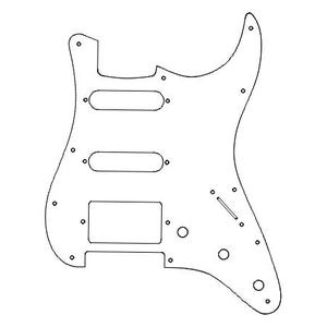 May include: A black and white line drawing of a guitar body template. The template shows the outline of the guitar body, including the pickup cavities, control cavity, and other features.