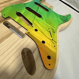 Color Shifting Chameleon Stratocaster Pickguard | Blue Green Acrylic | Custom Strat Upgrade Guitar Gift image 1