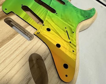 Color Shifting Chameleon Stratocaster Pickguard | Blue Green Acrylic | Custom Strat Upgrade Guitar Gift