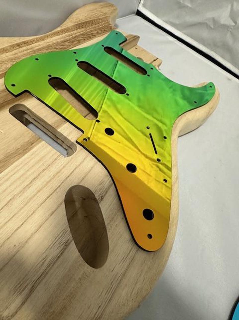 Color Shifting Chameleon Stratocaster Pickguard | Blue Green Acrylic | Custom Strat Upgrade Guitar Gift image 1
