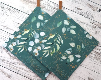 Pot holders set of 2, modern, kitchen, cooking, pot holders, pot coasters, eucalyptus pattern, pot holders green, Mother's Day gift, Mother's Day gift