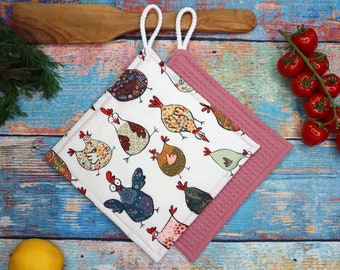 Topflappen 2er Set,"Verrückte Hühner",Topfuntersetzer,Topflappen genäht,Huhn,Hühner,Küche,Küchenutensilien,Muttertagsgeschenk,Ostergeschenk