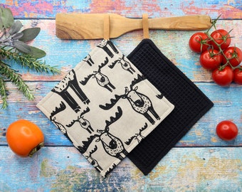 Potholders, set of 2, modern, kitchen, cooking, pot holders, trivets, moose, Scandinavian, Christmas gifts, Christmas baking, Advent calendar
