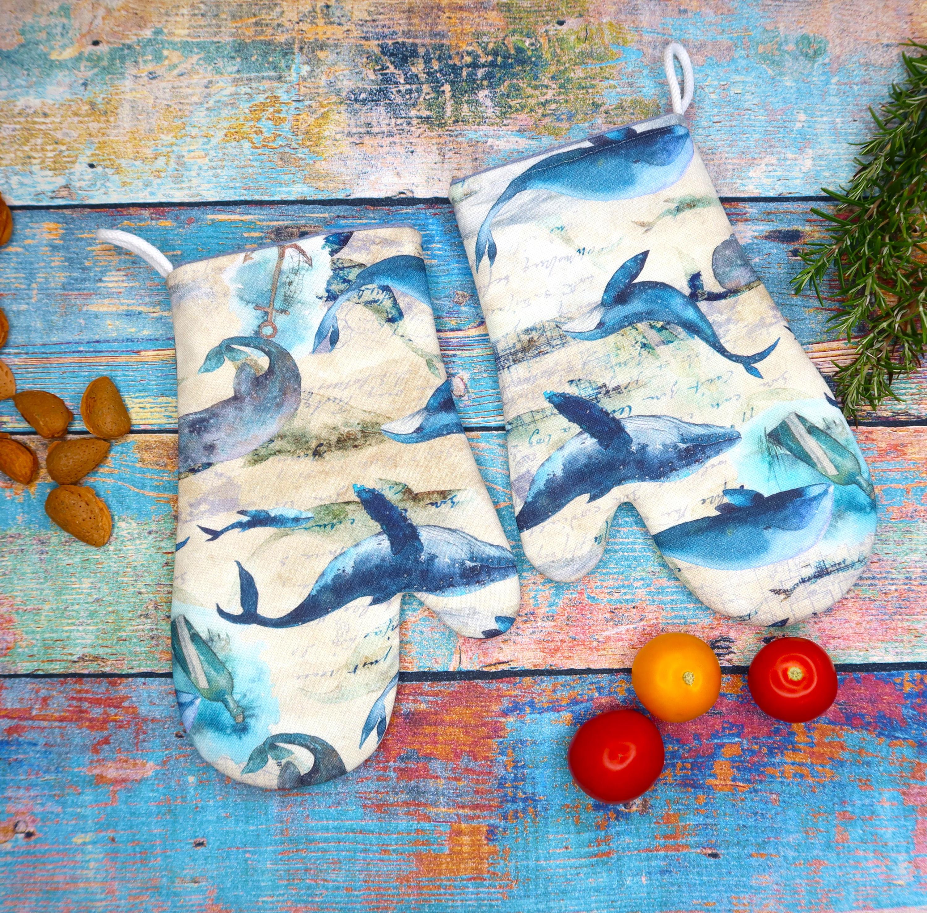 Ofenhandschuhe Mit Walen - Hitzebeständige Topflappen Set Für Küche