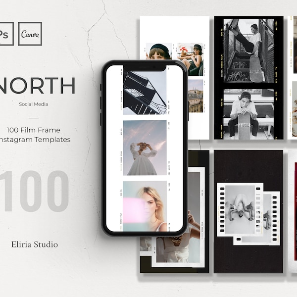 100 Instagram Templates - Film Frames Templates - Social Media Templates, Posts and Stories Template, Editable, Canva Templates, Photoshop.