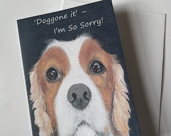 Printable 'I'm Sorry' Card - Dog/ Spaniel/ Sad Eyes - From an Original Painting - 2 sizes, Instant Download, Apology, Bereavement, Concern