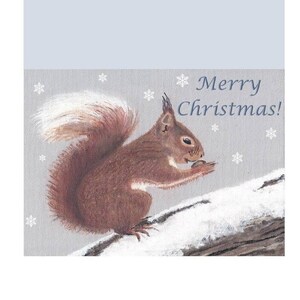 Druckbare Weihnachtskarte - Eichhörnchen - nach einem Original Gemälde von GiGi. 2 Größen - zum sofortigen Download. Schnee / Wildlife / Natur