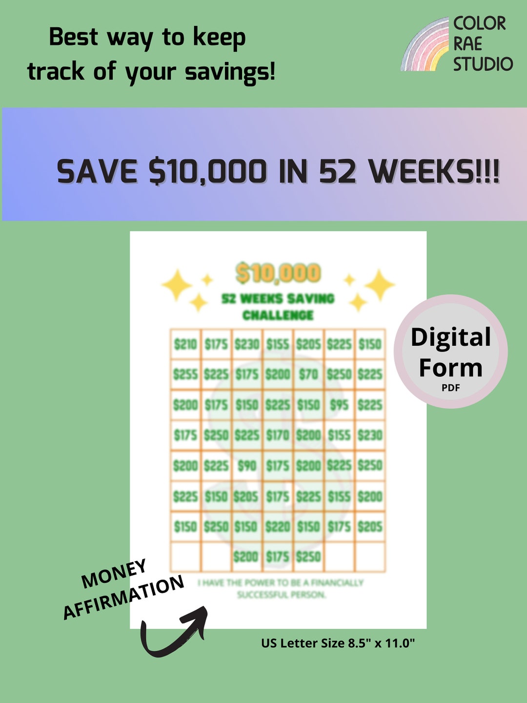 10k Money Challenge (printable PDF), 10.000 Savings Tracker Chart ...