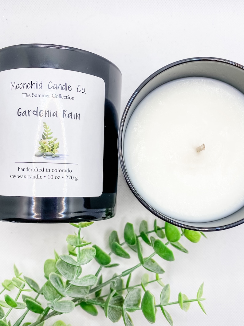 Floral Candles Essential Oils Gifts for her Gifts for Mom Gardenia Rain Vegan Soy Wax Candle