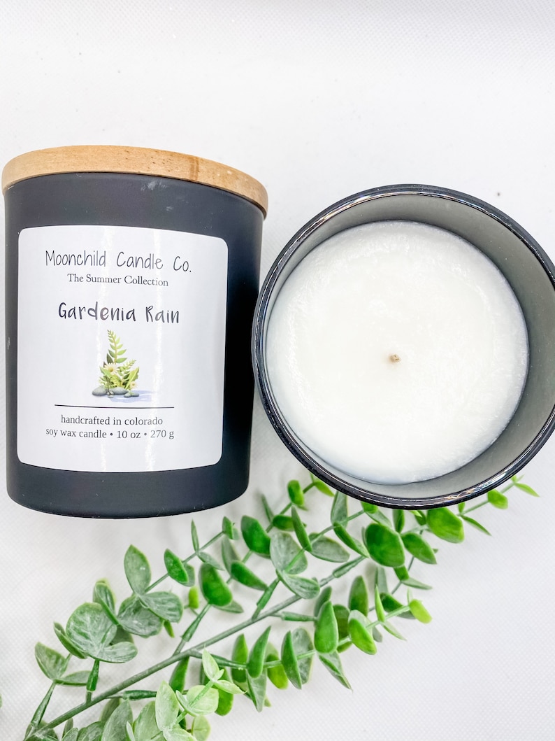 Floral Candles Essential Oils Gifts for her Gifts for Mom Gardenia Rain Vegan Soy Wax Candle