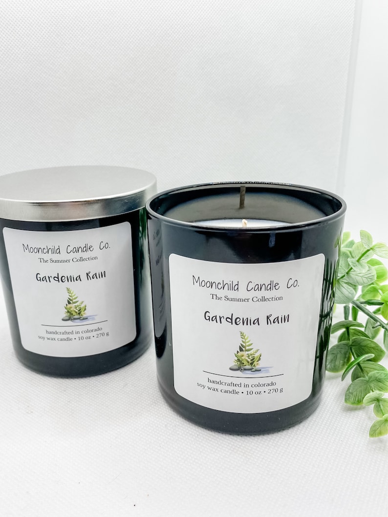 Floral Candles Essential Oils Gifts for her Gifts for Mom Gardenia Rain Vegan Soy Wax Candle
