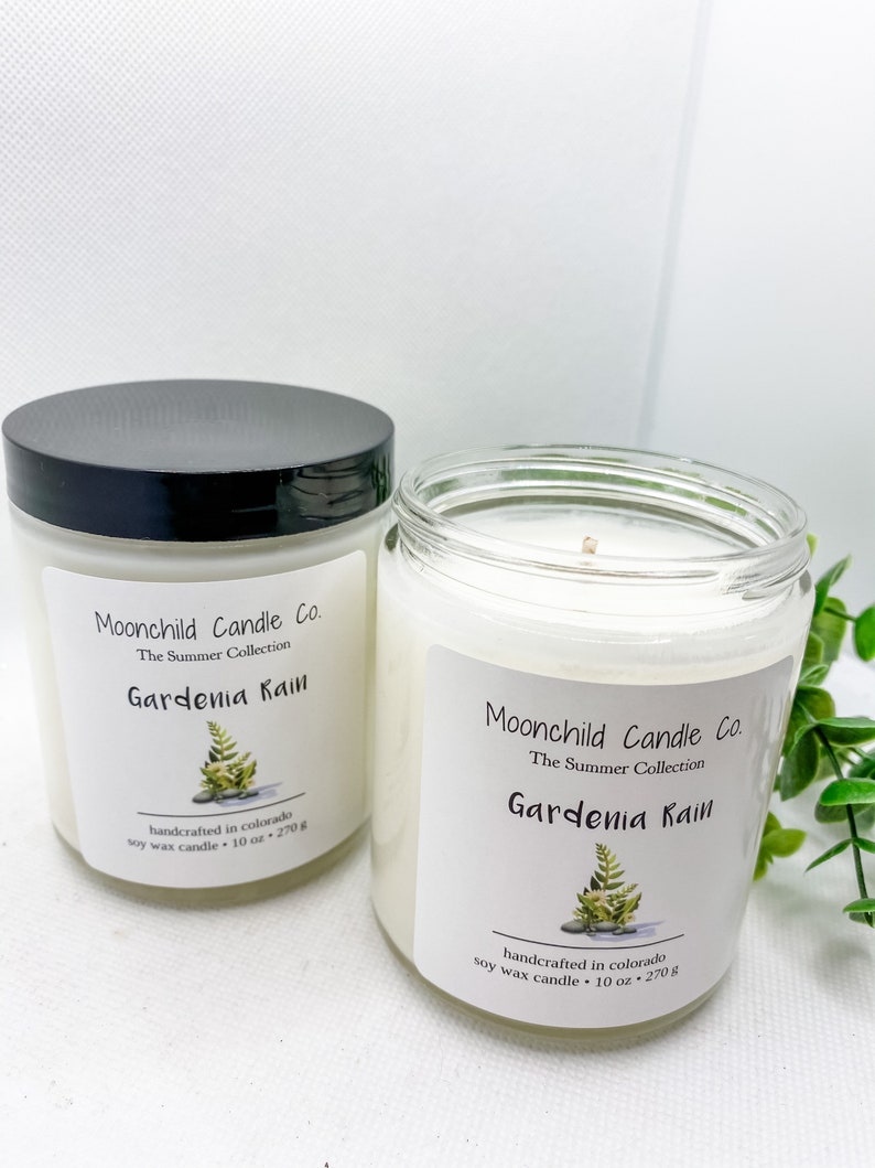 Floral Candles Essential Oils Gifts for her Gifts for Mom Gardenia Rain Vegan Soy Wax Candle