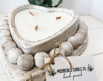 Dough Bowl Candle, Farmhouse Heart Shaped Soy Candle, Home Decor, Gifts, Housewarming, Teacher Appreciation Gifts, Mother’s Day