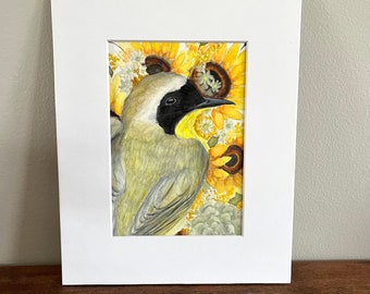 Yellowthroat Bird Wildlife Portrait - Watercolor Painting Original- Not a Print