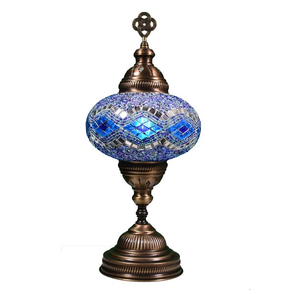 FREE SHIPPING KusKuus Handmade Table Lamp 14" Hight Turkish Moroccan Style Mosaic Bedside Night Lamp Blue Diamond  BSG3C8