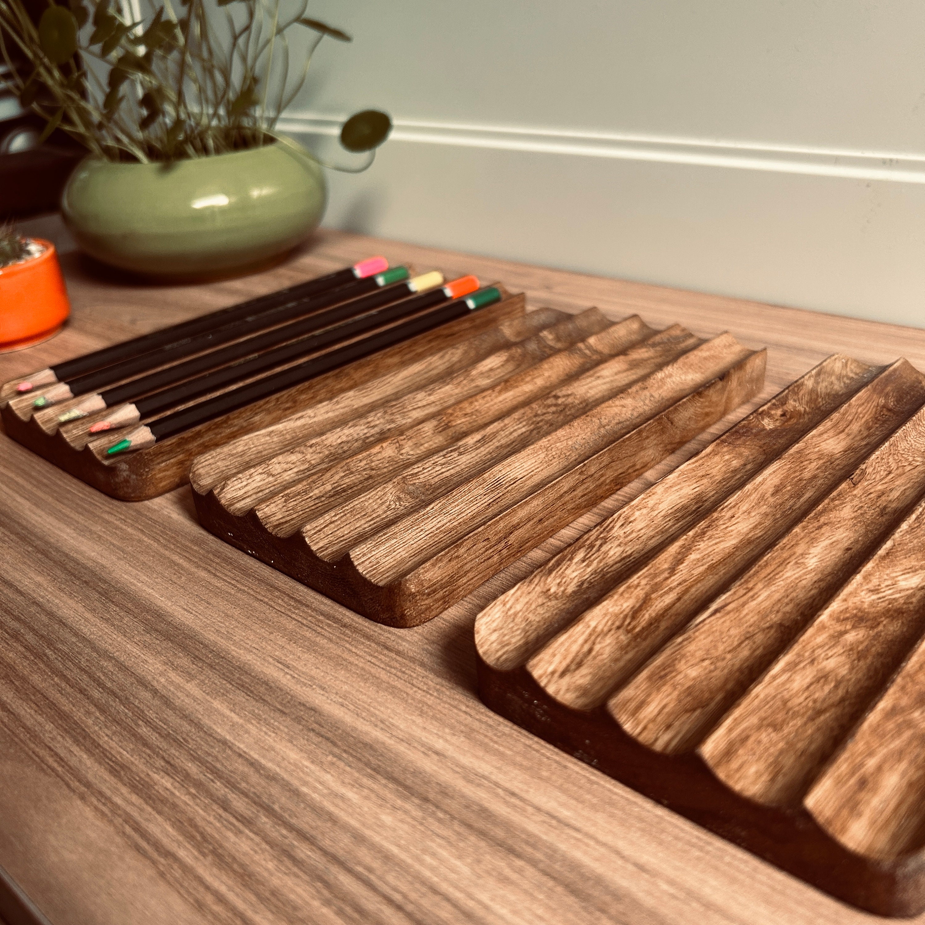 5 Pen Wood Pen Tray Wood Pen Holder Wooden Pen Tray for Desk Minimalist