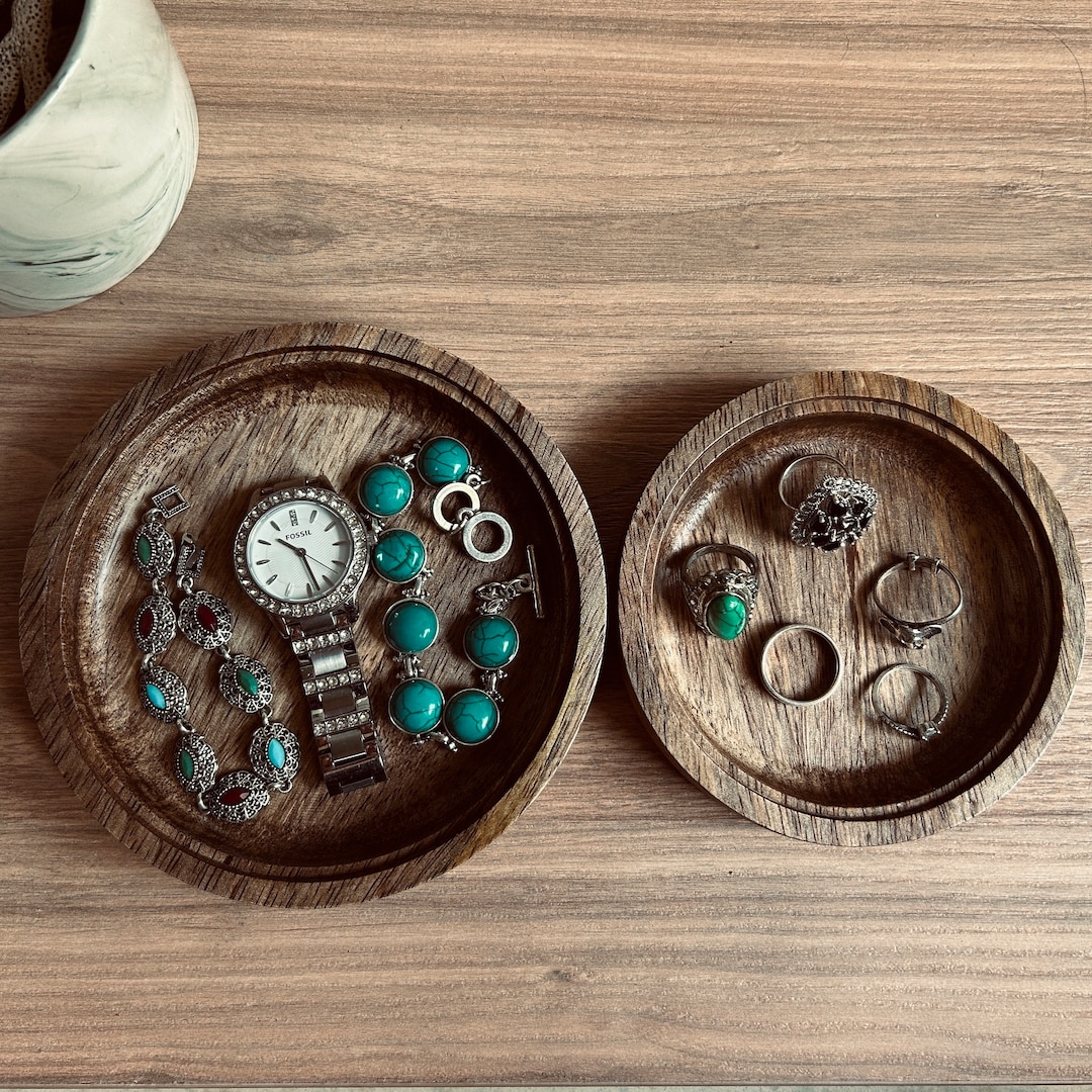 Set of 2 Wooden Jewellery Dish Traywood Ring Dish Ring Holder Bracelet