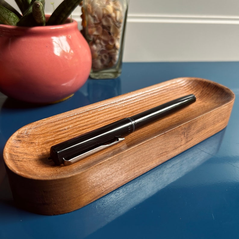 Oval Wood Pen Tray Wood Pen Holder Wooden Pen Tray for Desk Minimalist