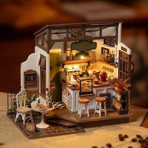 Rolife No.17 Café Miniature House kit DIY Miniature House Kit Dollhouse, Dollhouse miniatures,Gift for her,Anniversary gift,Christmas gift