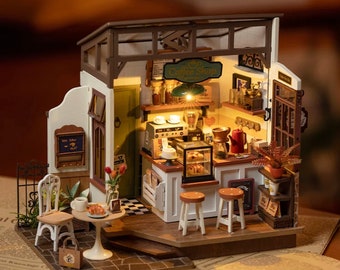 Rolife No.17 Café Miniature House kit DIY Miniature House Kit Dollhouse, Dollhouse miniatures, Gift for her, Birthday gift, Christmas gift