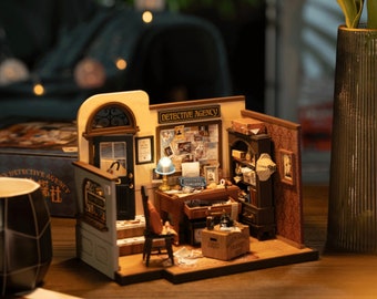 Rolife Mose's Detective Agency DIY Miniature House Kit Dollhouse, Dollhouse miniatures,Gift for her,Anniversary gift,Christmas gift