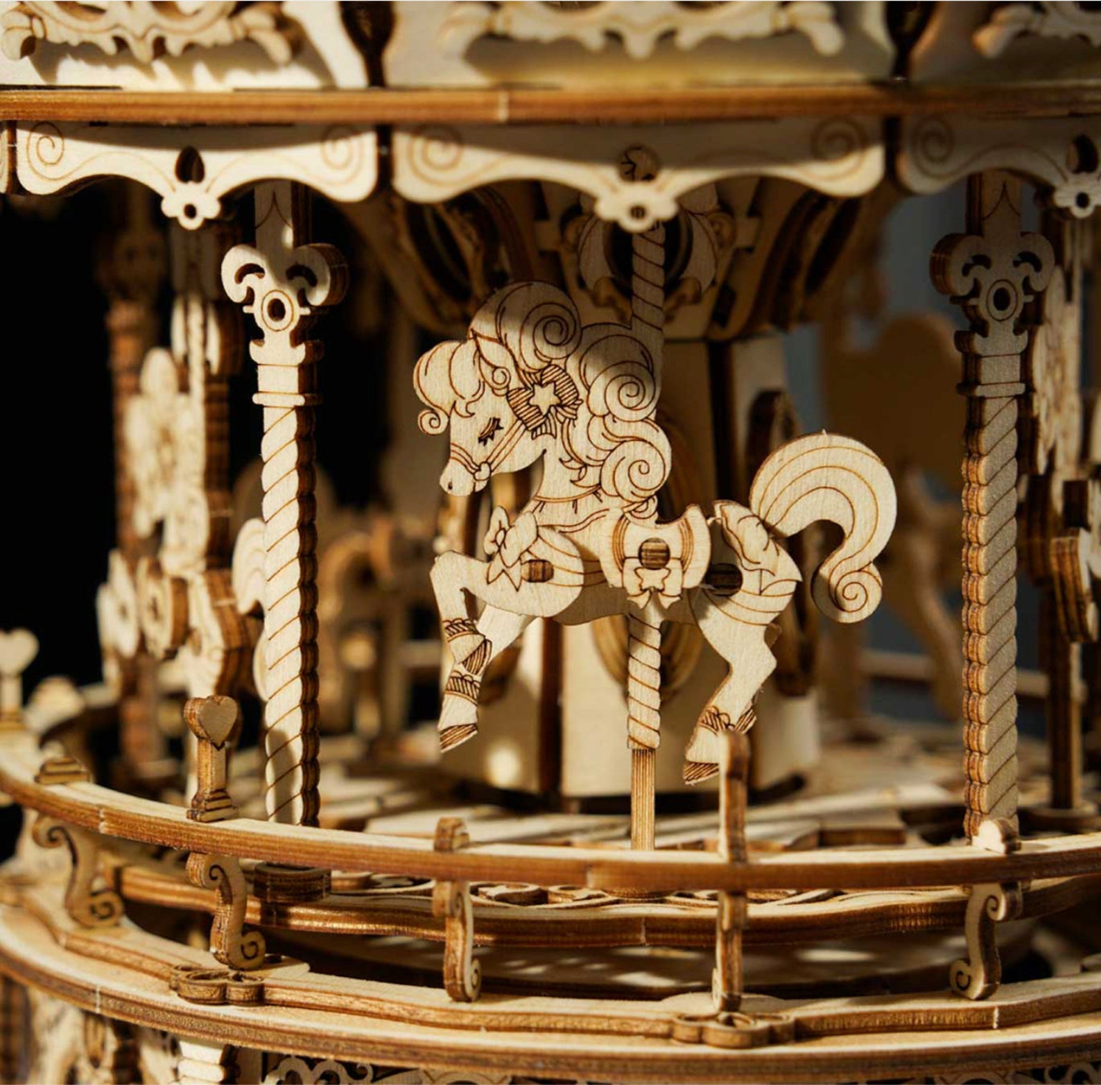 Puzzle 3D Robotime Carrousel Bois - Boîte à Musique Mécanique DIY Pour Adultes