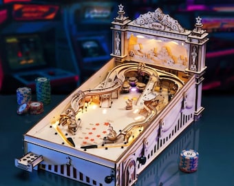 ROKR 3D Pinball Machine Puzzle en bois 3D EG01 DIY Dollhouse miniatures, cadeau pour elle, cadeau d'anniversaire, cadeau de Noël