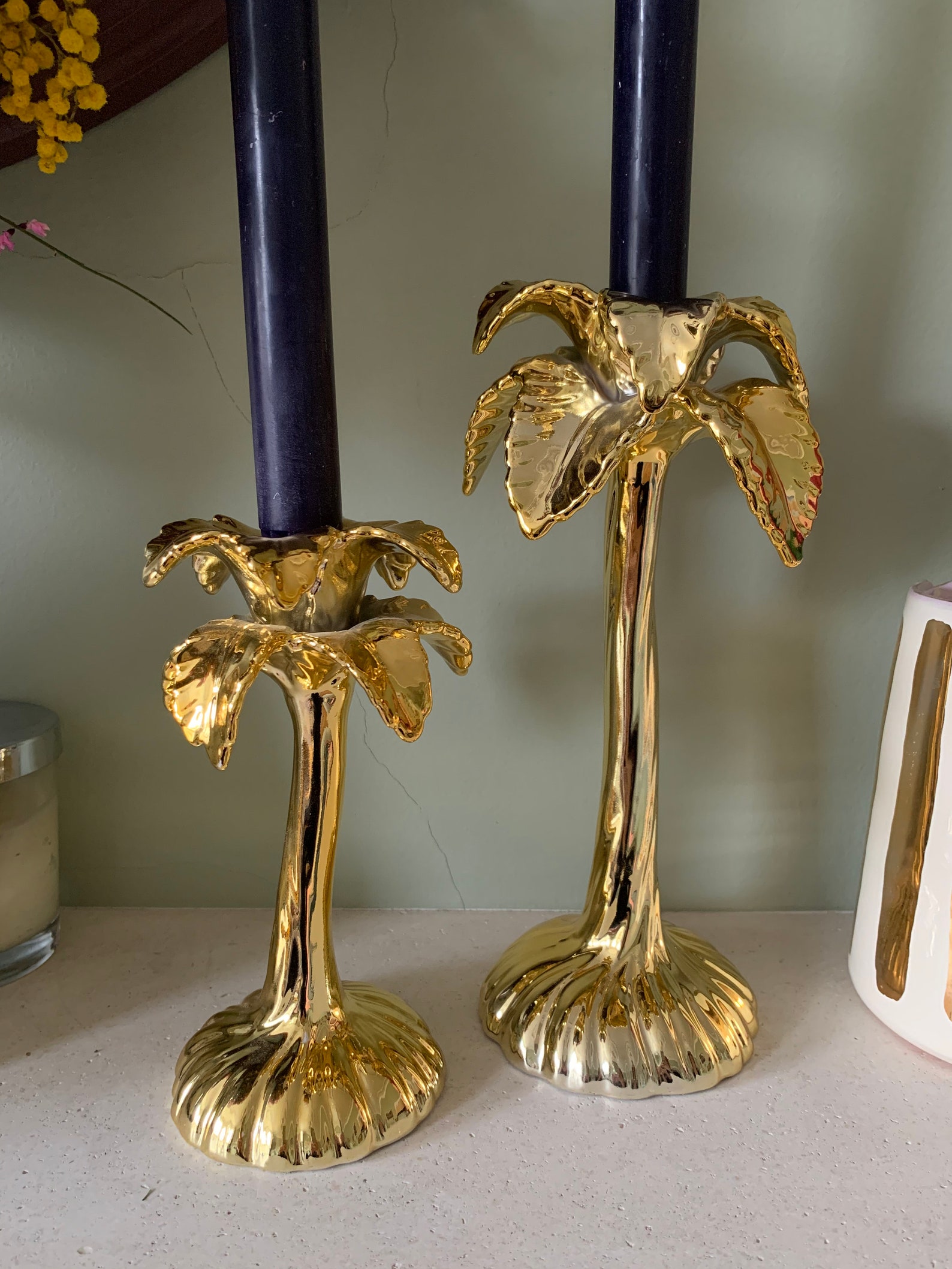 Fitz and Floyd Palm Tree candlestick holders ceramic gold Etsy