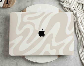 Beige Abstract Line Art New Pro Mac Funda protectora dura Nombre personalizado para Macbook Air 11/13 Pro13/14/15/16 2008-2021 12 pulgadas