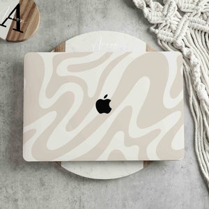 Beige Abstract Line Art New Pro Mac Hard Protective Case Personalized Name For MacBook Air 11/13 Pro13/14/15/16 2008-2021 12 Inch image 1