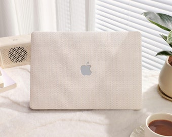 Woven Beige Macbook Case: Personalized Protective Leather Cover