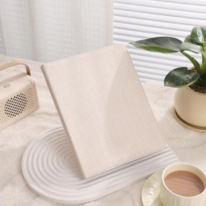 Woven Beige Leather iPad Case: Personalized Initials