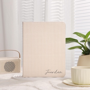 Personalized Woven Beige Leather iPad Case