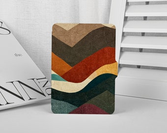 May include: A colourful abstract design with a pattern of wavy lines and geometric shapes in shades of brown, orange, yellow, green, blue, and red. The design is reminiscent of a mountain range.
