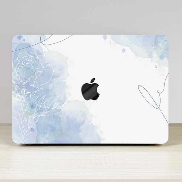 Light Blue Ink Blumen New Pro Mac Hartschale Schutzhülle Personalisierter Name für MacBook Air 11/13 Pro13/14/15/16 2008-2020