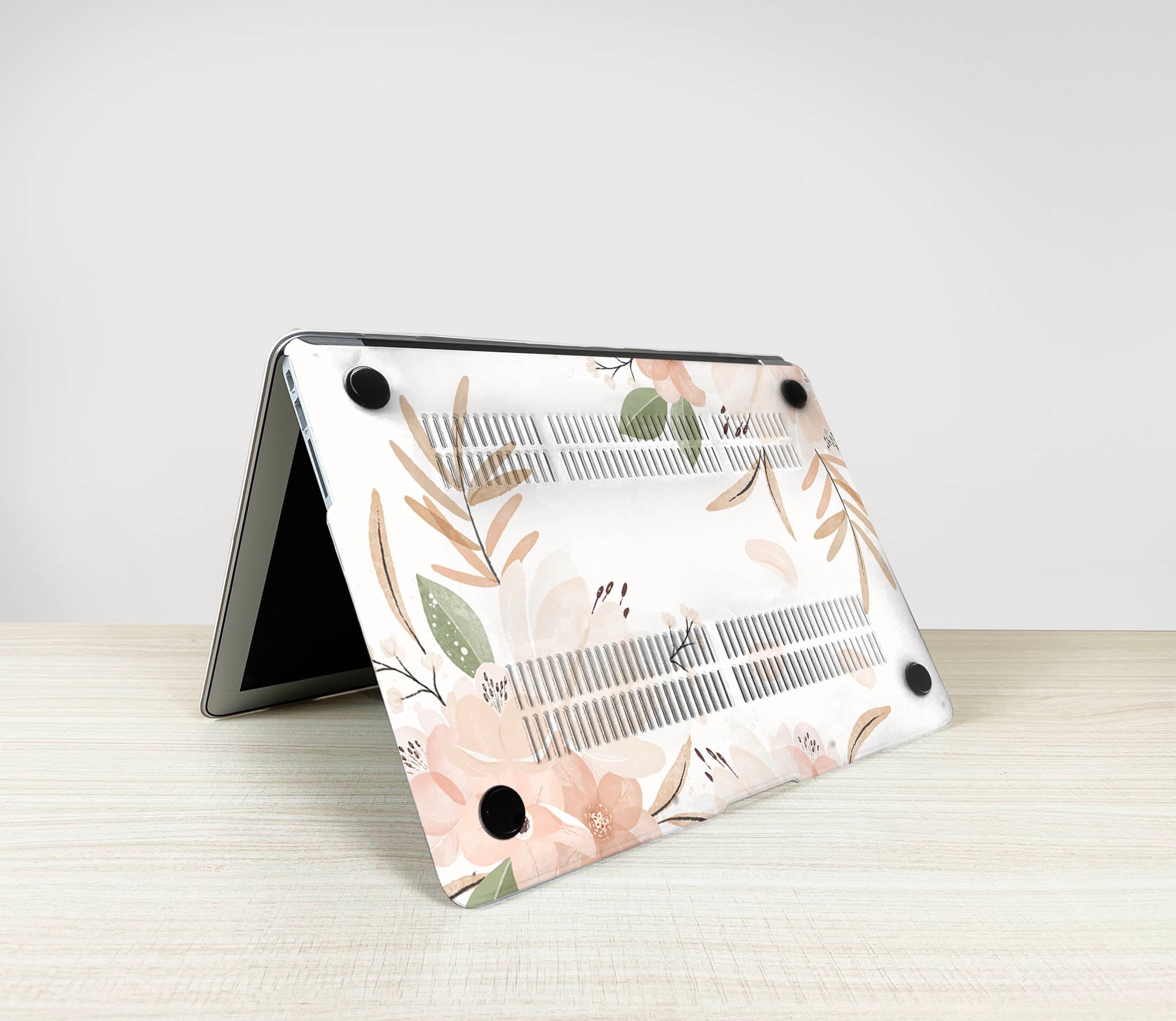 花*屋様 Apple MacBook air フレッシュピンクの花と草のデザインが施された、MacBook Air 11/13
