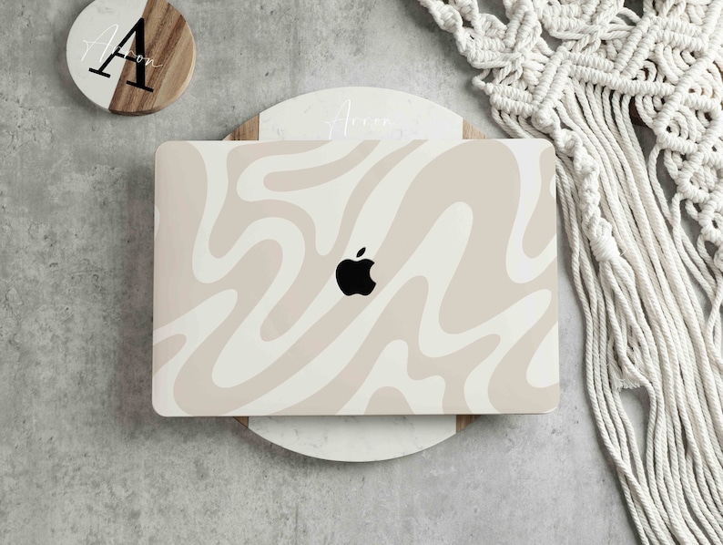 Beige Abstract Line Art New Pro Mac Hard Protective Case Personalized Name For MacBook Air 11/13 Pro13/14/15/16 2008-2021 12 Inch image 1