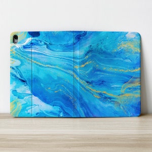 Marble Blue Personalized Custom Initials Name Flip Apple iPad Case For Air 4 iPad Pro 2020 10.2 inch 12.9 Pro 11 10.9 10.5Cover