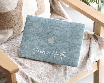 Sea Fog Floral Leather Personalized MacBook Case, 2022-2025 MacBook M4 Air 13.6 Inch Case Laptop Cover, M5 Pro 14 A3434 Case Cover